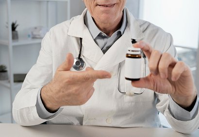 Doctor holding a medicine bottle